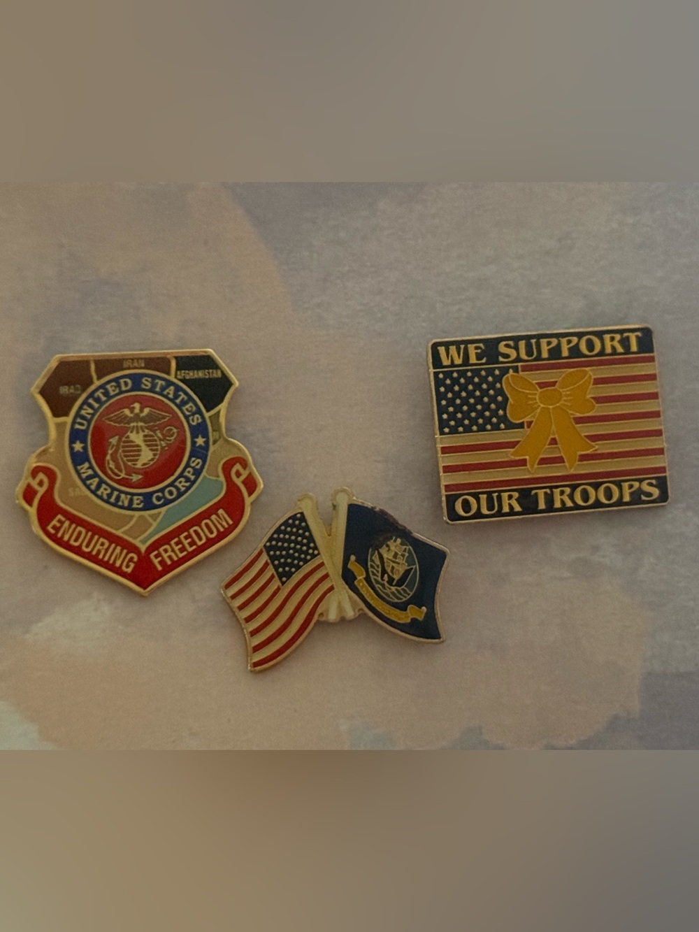Vintage Lapel Patriotic Military Support Pins- Navy, Marine, Operation Freedom